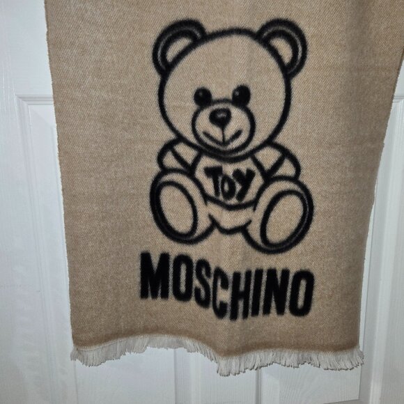 Moschino Teddy Bear-Embroidered Wool Scarf - Sand - Picture 2 of 6